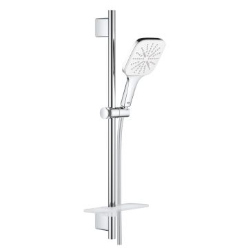 Set de dus Grohe Rainshower SmartActive 130 Cube cu para de dus 3 jeturi furtun 175cm si bara 60cm savoniera moon white