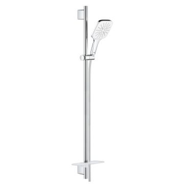 Set de dus Grohe Rainshower SmartActive 130 Cube cu para de dus 3 jeturi furtun 175cm si bara 90cm savoniera moon white