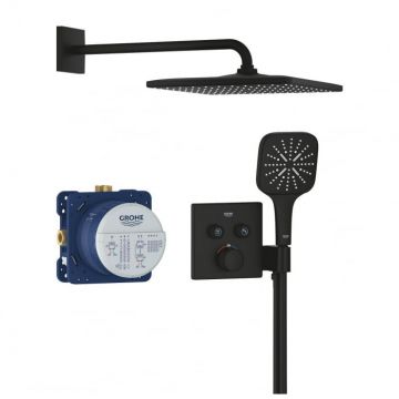 Set de dus incastrat cu baterie termostatata, negru mat, Grohe Grohtherm SmartControl Rainshower SmartActive 310 Cube