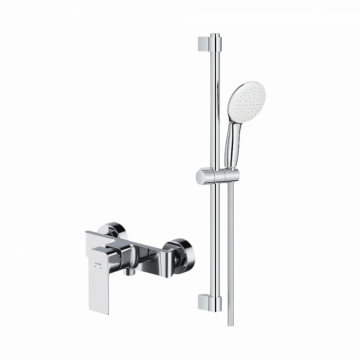 Set dus crom cu bara, para dus si furtun, Grohe New Tempesta 110 si baterie dus Cersanit Suaro