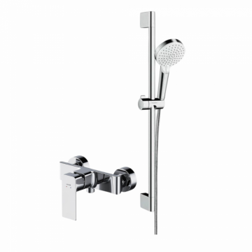 Set dus cu bara, para dus si furtun, Hansgrohe, Crometta Vario Unica si baterie dus, culoare crom, Cersanit Suaro